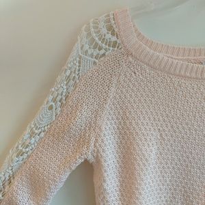 [Delias] Pinky Peach Knit Sweater with Crochet